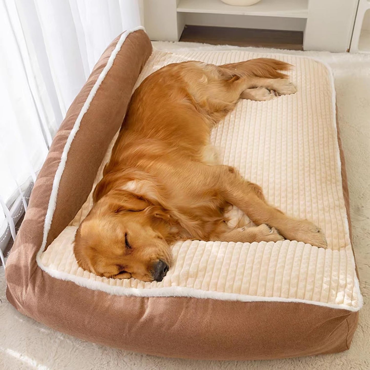 Furvo Orthopedic Lounge Dog Bed – Memory Foam, Washable, Bolstered Support
