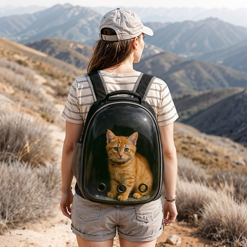 Furvo ClearView™ Capsule Cat Backpack – 360° Clear Dome Pet Carrier with Ventilation & Hard Shell Protection