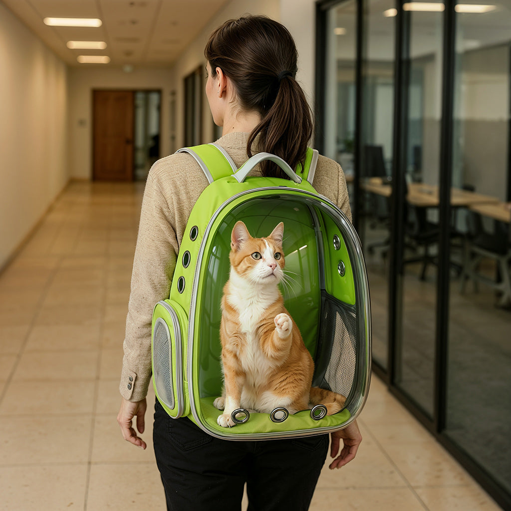 Furvo ClearView™ Capsule Cat Backpack – 360° Clear Dome Pet Carrier with Ventilation & Hard Shell Protection