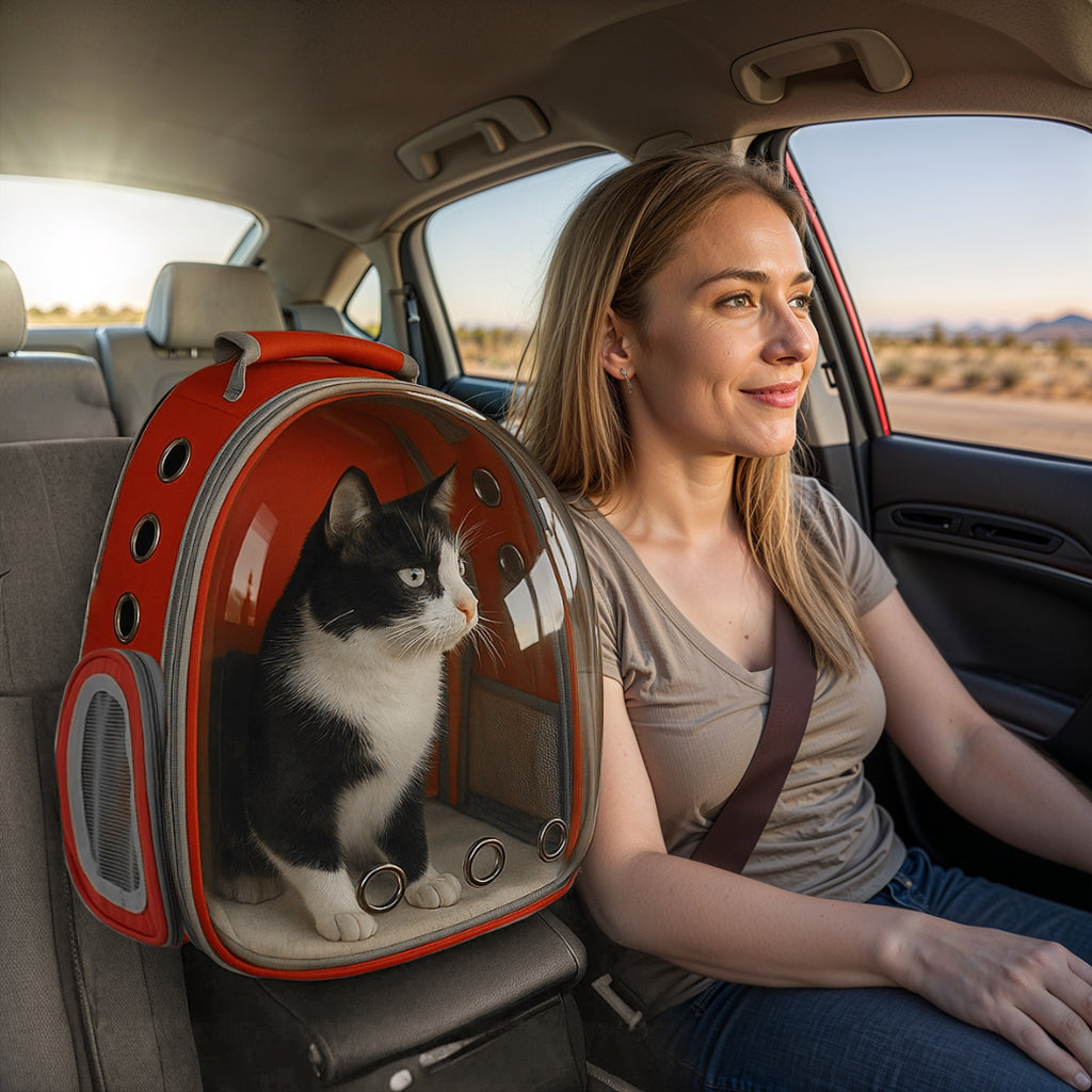 Furvo ClearView™ Capsule Cat Backpack – 360° Clear Dome Pet Carrier with Ventilation & Hard Shell Protection