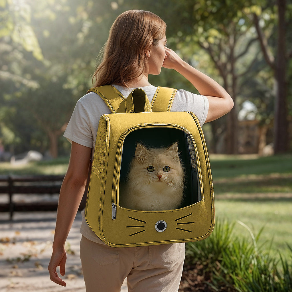 Furvo WhiskerView™ Cat Backpack – Cute Whisker Design Pet Carrier with Clear Window & Breathable Mesh Sides
