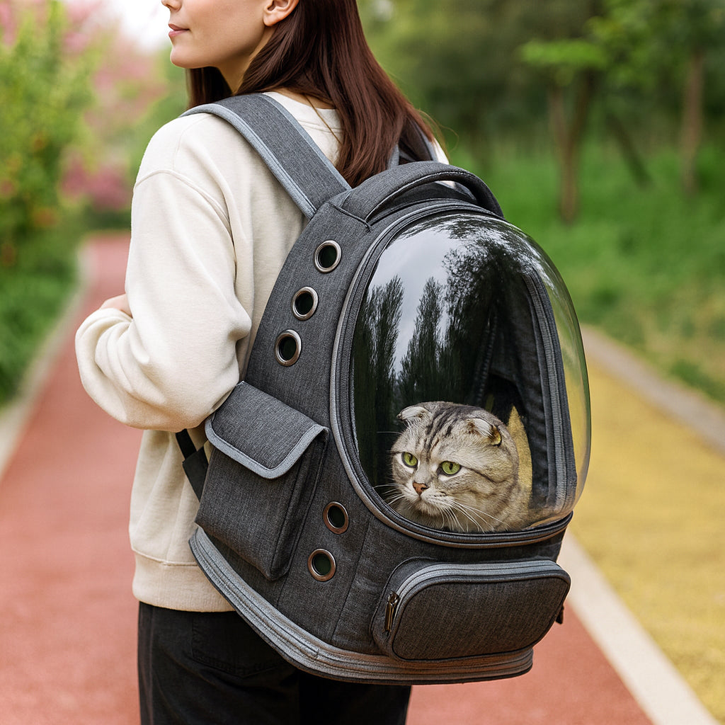 Furvo VistaPod™ Carrier – Panoramic Dome Cat Backpack with Side Pockets & All-Around Ventilation