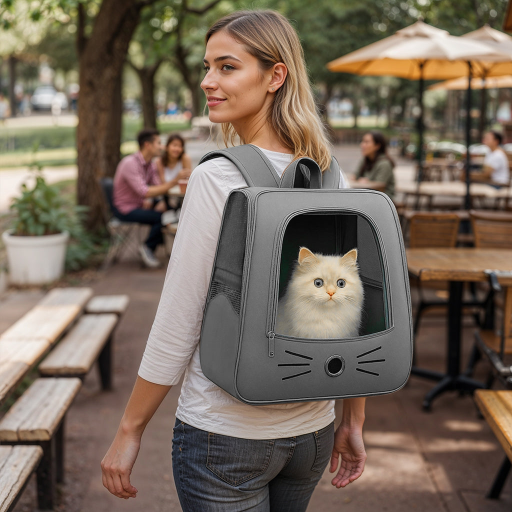 Furvo WhiskerView™ Cat Backpack – Cute Whisker Design Pet Carrier with Clear Window & Breathable Mesh Sides
