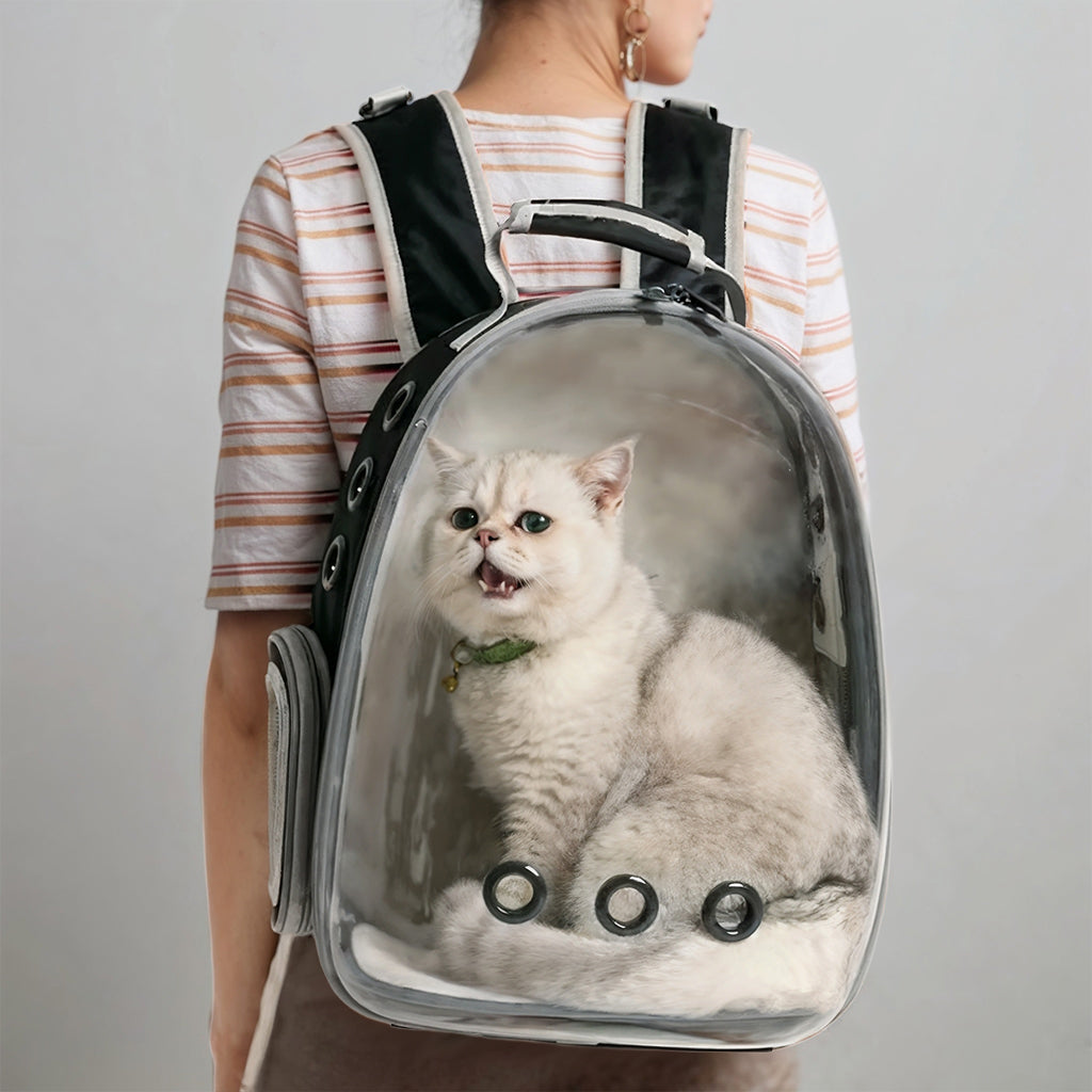 Furvo ClearView™ Capsule Cat Backpack – 360° Clear Dome Pet Carrier with Ventilation & Hard Shell Protection