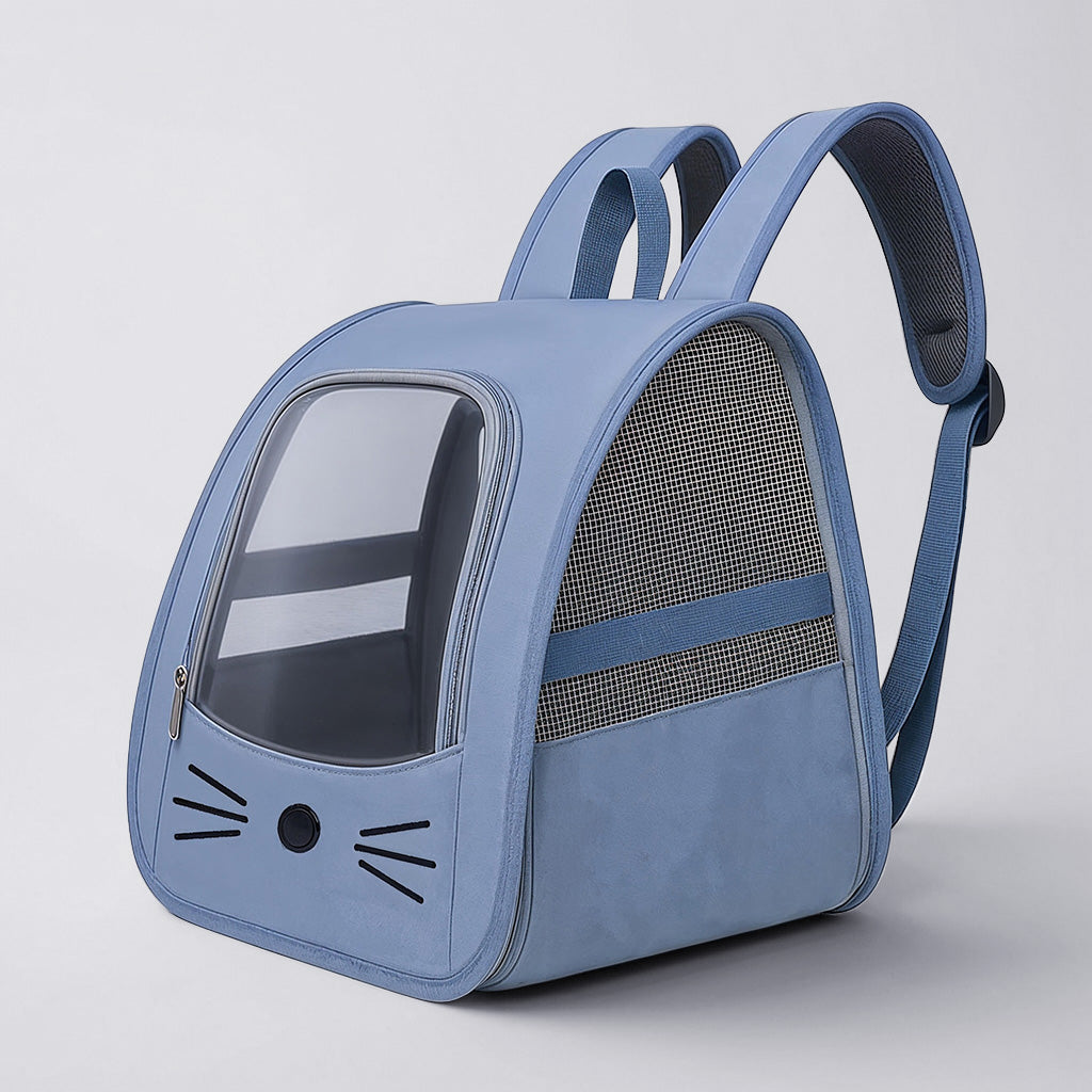 Furvo WhiskerView™ Cat Backpack – Cute Whisker Design Pet Carrier with Clear Window & Breathable Mesh Sides