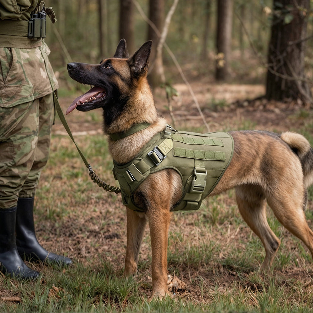 Furvo ControlTac™ Tactical Dog Harness & Collar Set – No-Pull, MOLLE System, Metal Buckles, 1050D Nylon (S–XL)