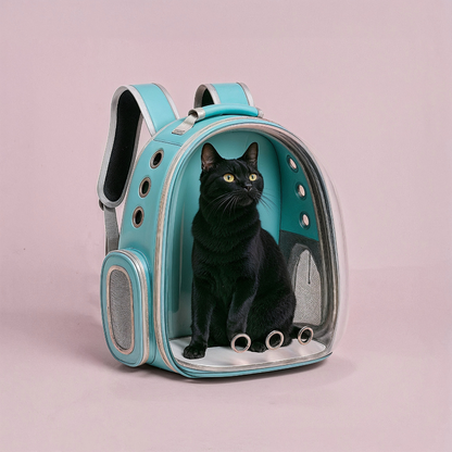 Furvo ClearView™ Capsule Cat Backpack – 360° Clear Dome Pet Carrier with Ventilation & Hard Shell Protection