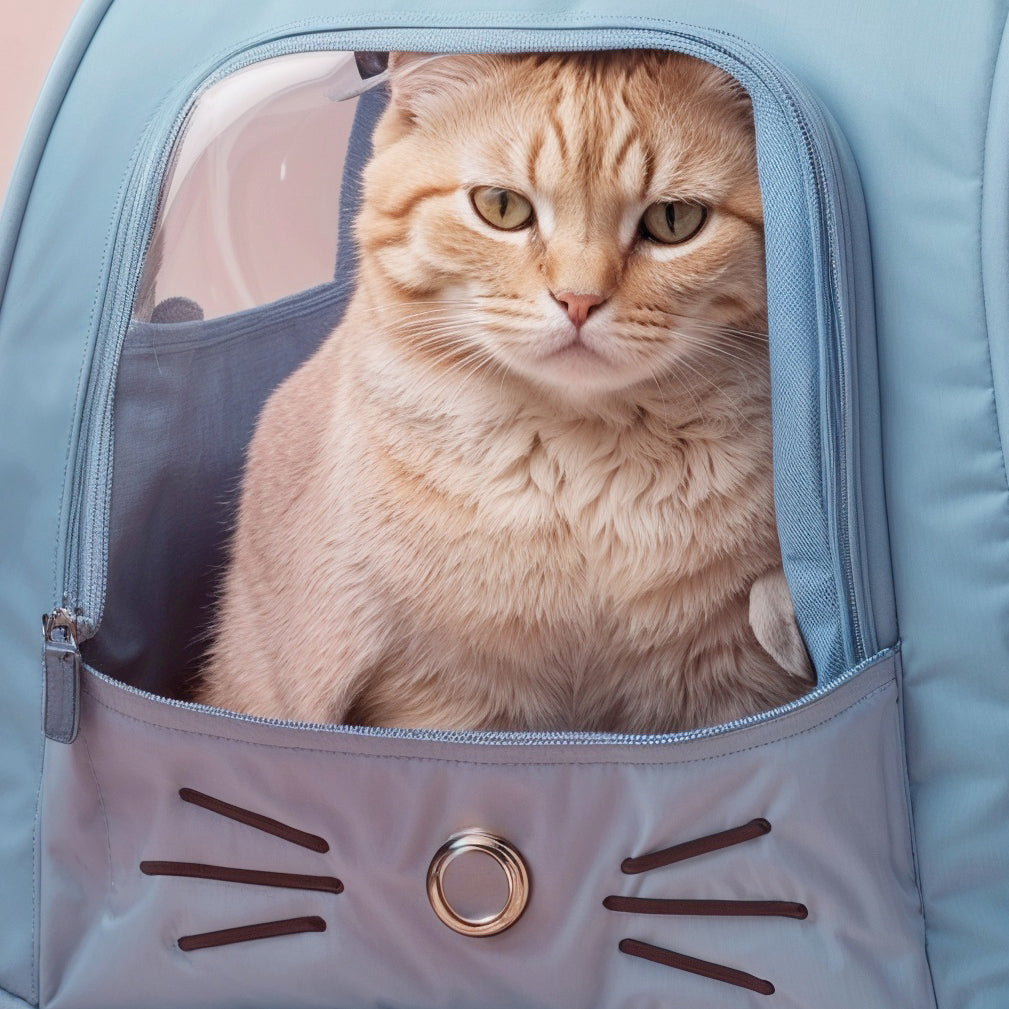 Furvo WhiskerView™ Cat Backpack – Cute Whisker Design Pet Carrier with Clear Window & Breathable Mesh Sides