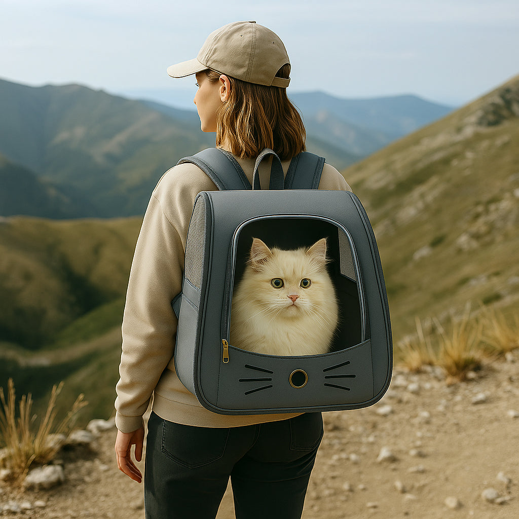 Furvo WhiskerView™ Cat Backpack – Cute Whisker Design Pet Carrier with Clear Window & Breathable Mesh Sides