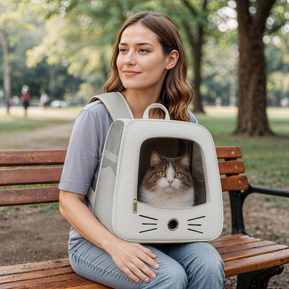Furvo WhiskerView™ Cat Backpack – Cute Whisker Design Pet Carrier with Clear Window & Breathable Mesh Sides